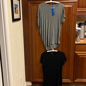 2 Kit & Ace tops: gray asymmetrical shirt + black short sleeve tshirt